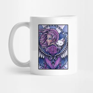 Guardian Angel and White Cat - Black Outline Version Mug